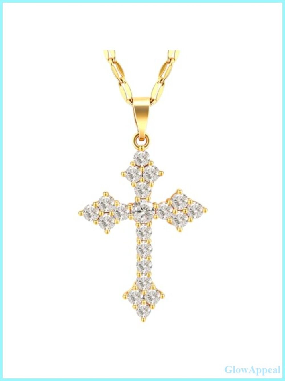Dainty CZ Cross Necklace 18K Gold Plated Pendant Adjustable Chain